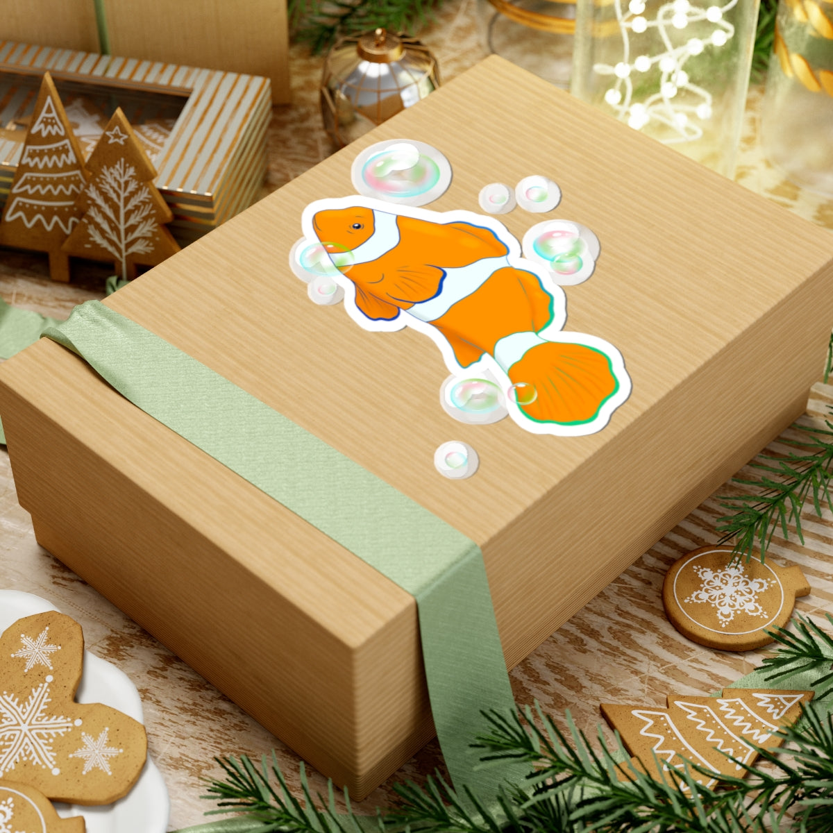 Clownfish Bubble Kiss-Cut Sticker — Cute Aquarium Fish Decal