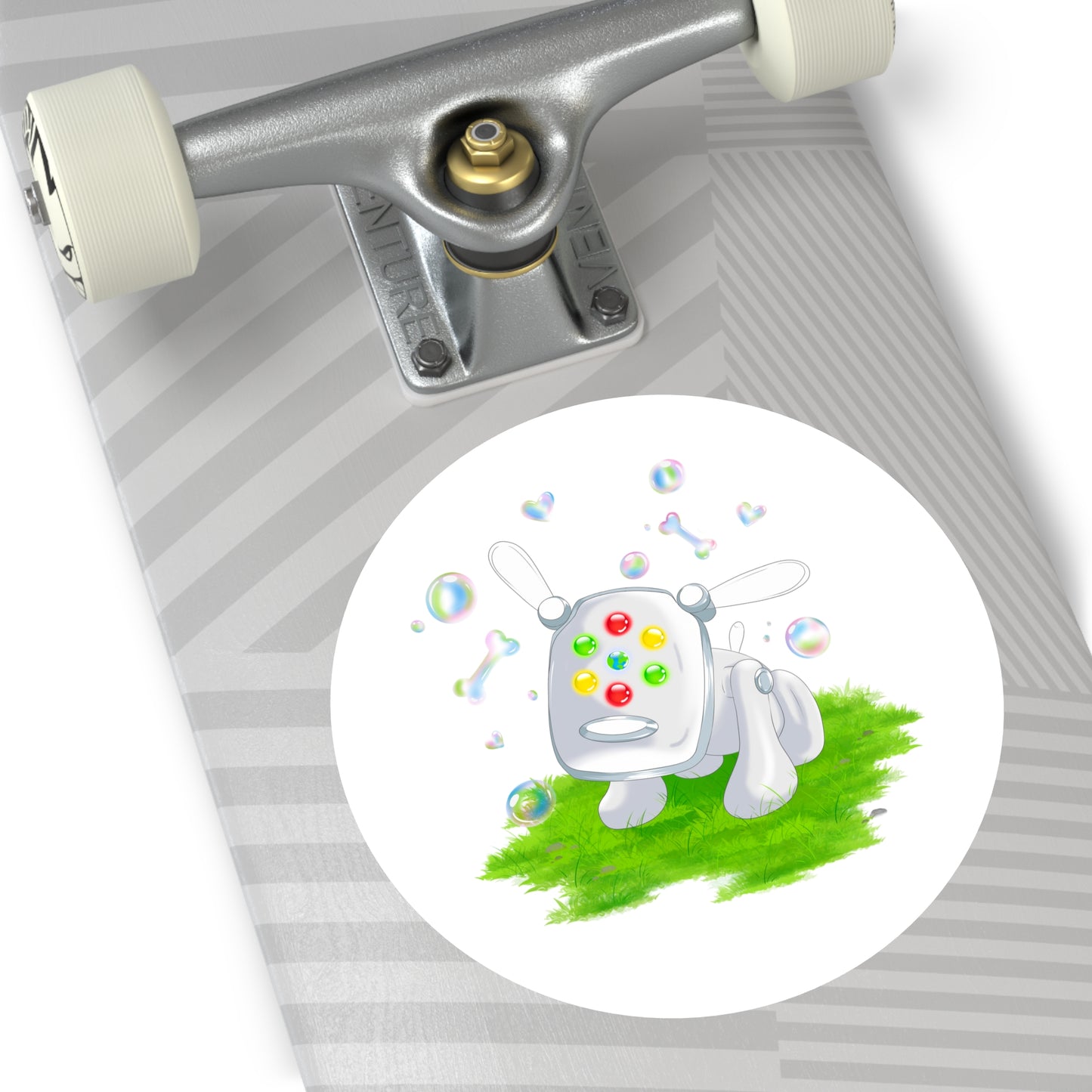 iDog Round Vinyl Stickers with Bubbles and Grass