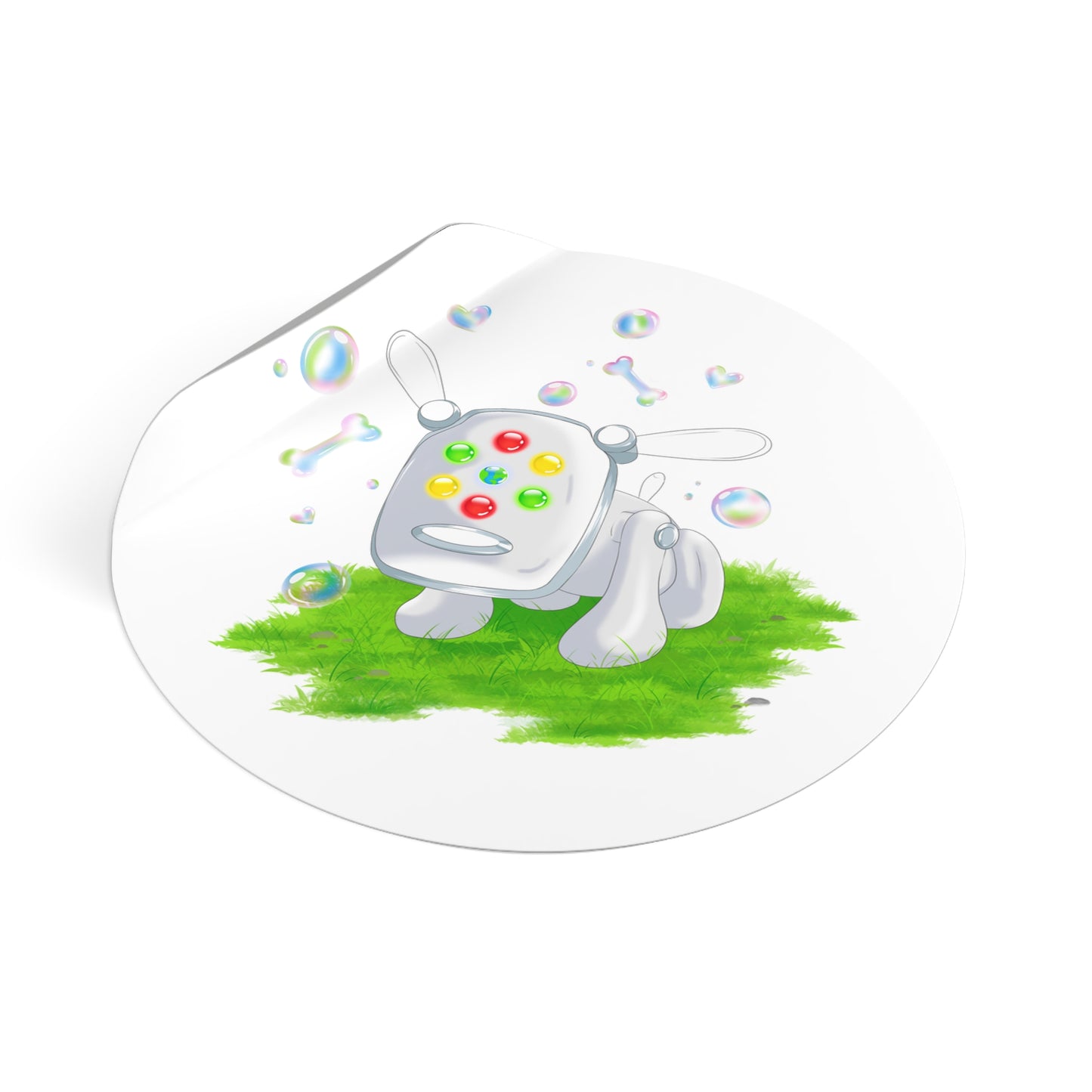 iDog Round Vinyl Stickers with Bubbles and Grass