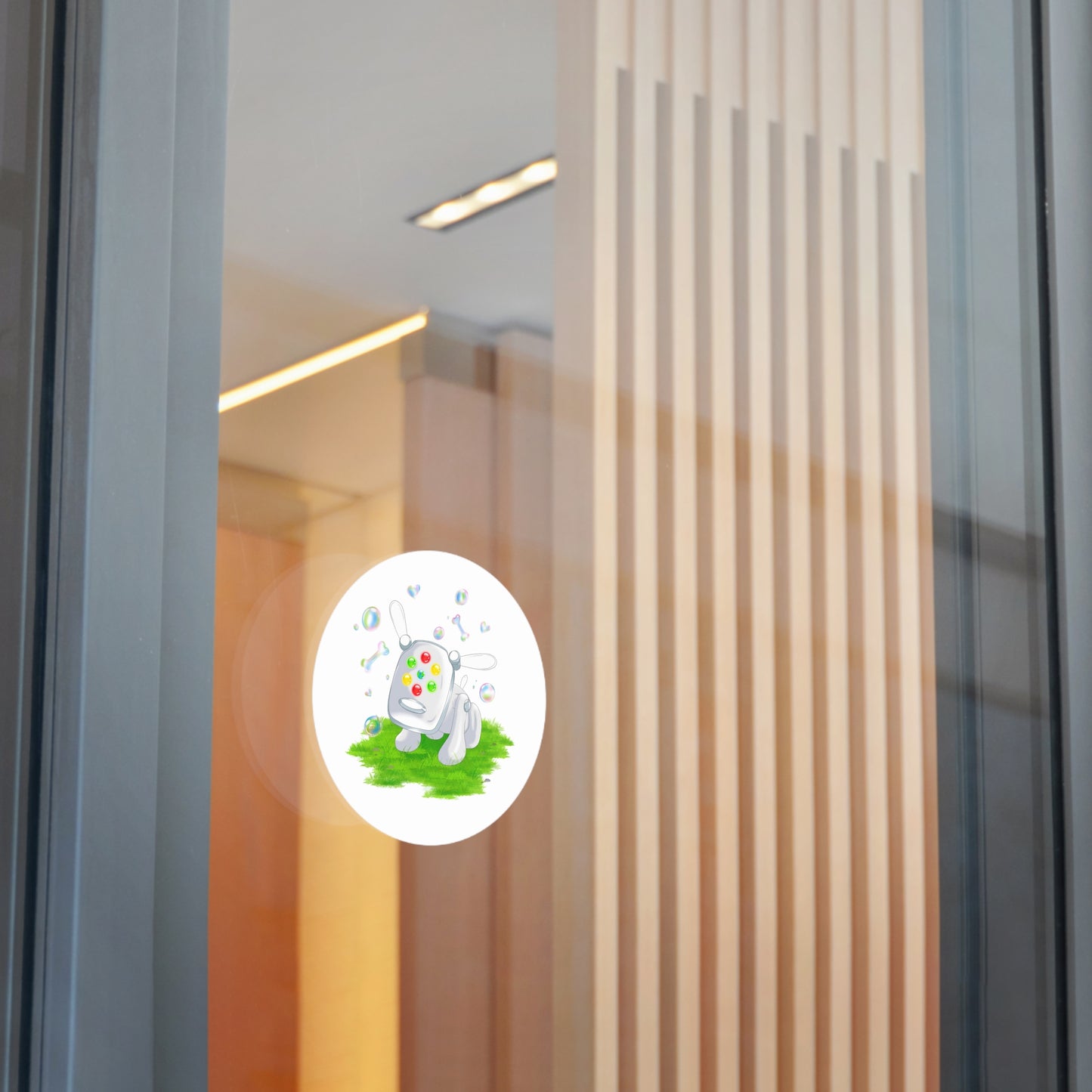 iDog Round Vinyl Stickers with Bubbles and Grass