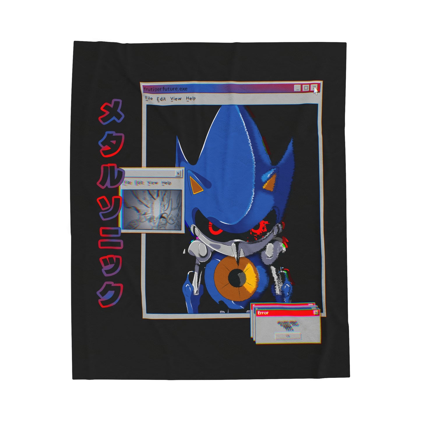 Hand Drawn "Hyper" Metal Sonic Plush Blanket - Black