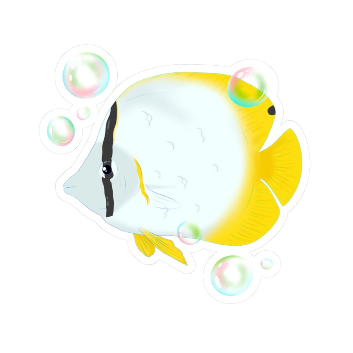 Butterflyfish Kiss-Cut Sticker — Tropical Fish Decal with Bubbles