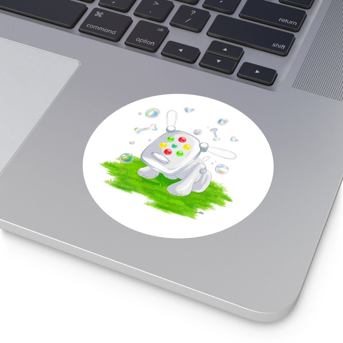 iDog Round Vinyl Stickers with Bubbles and Grass