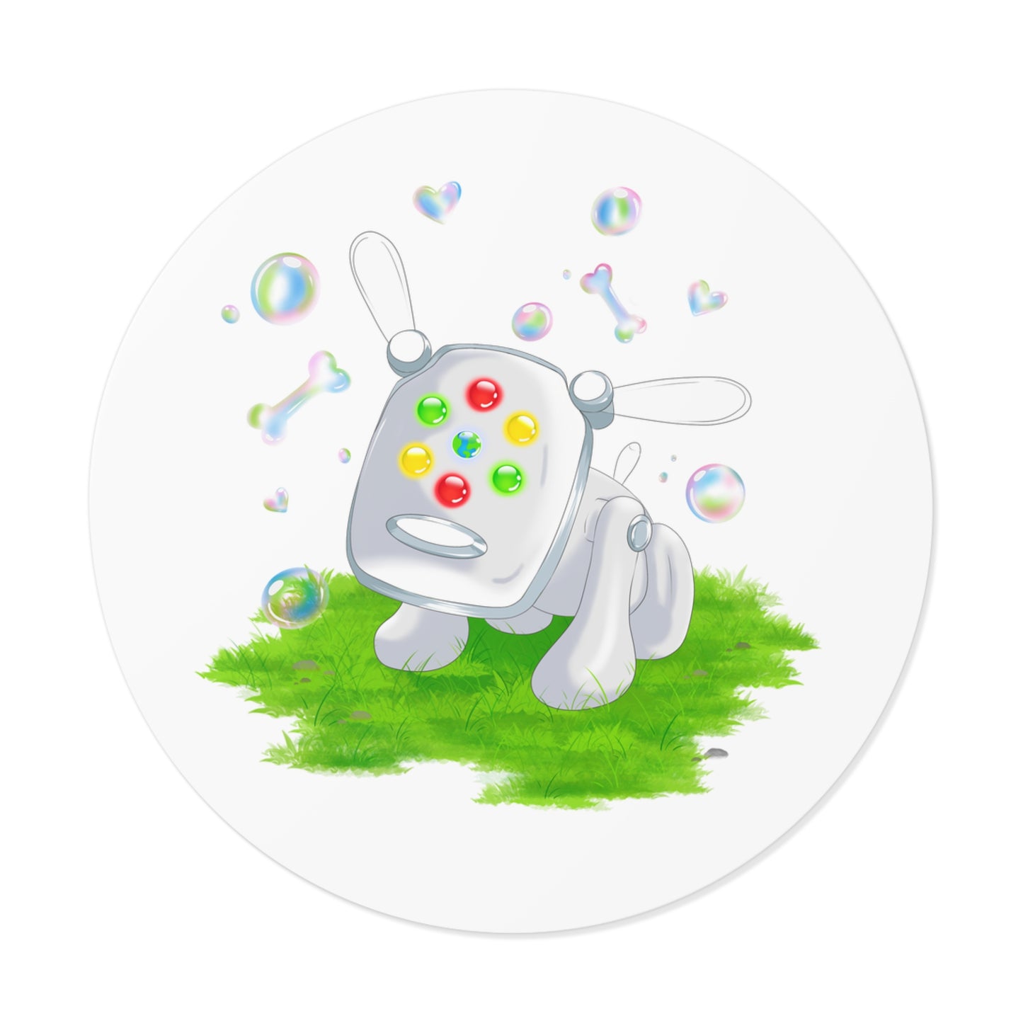 iDog Round Vinyl Stickers with Bubbles and Grass