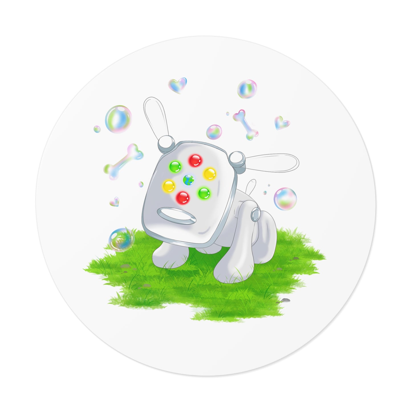 iDog Round Vinyl Stickers with Bubbles and Grass