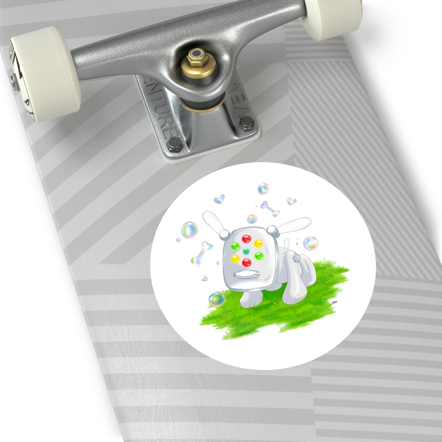 iDog Round Vinyl Stickers with Bubbles and Grass