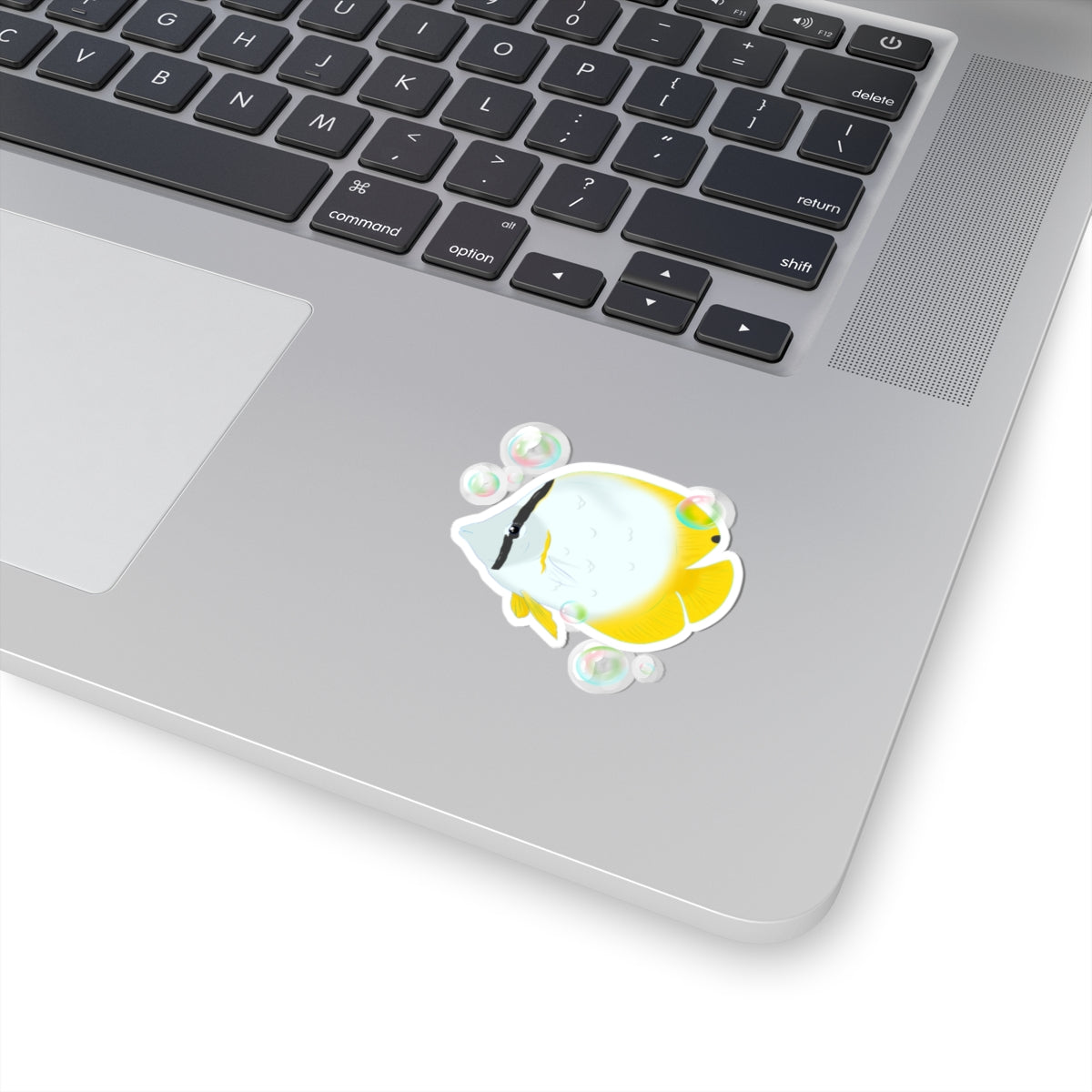 Butterflyfish Kiss-Cut Sticker — Tropical Fish Decal with Bubbles