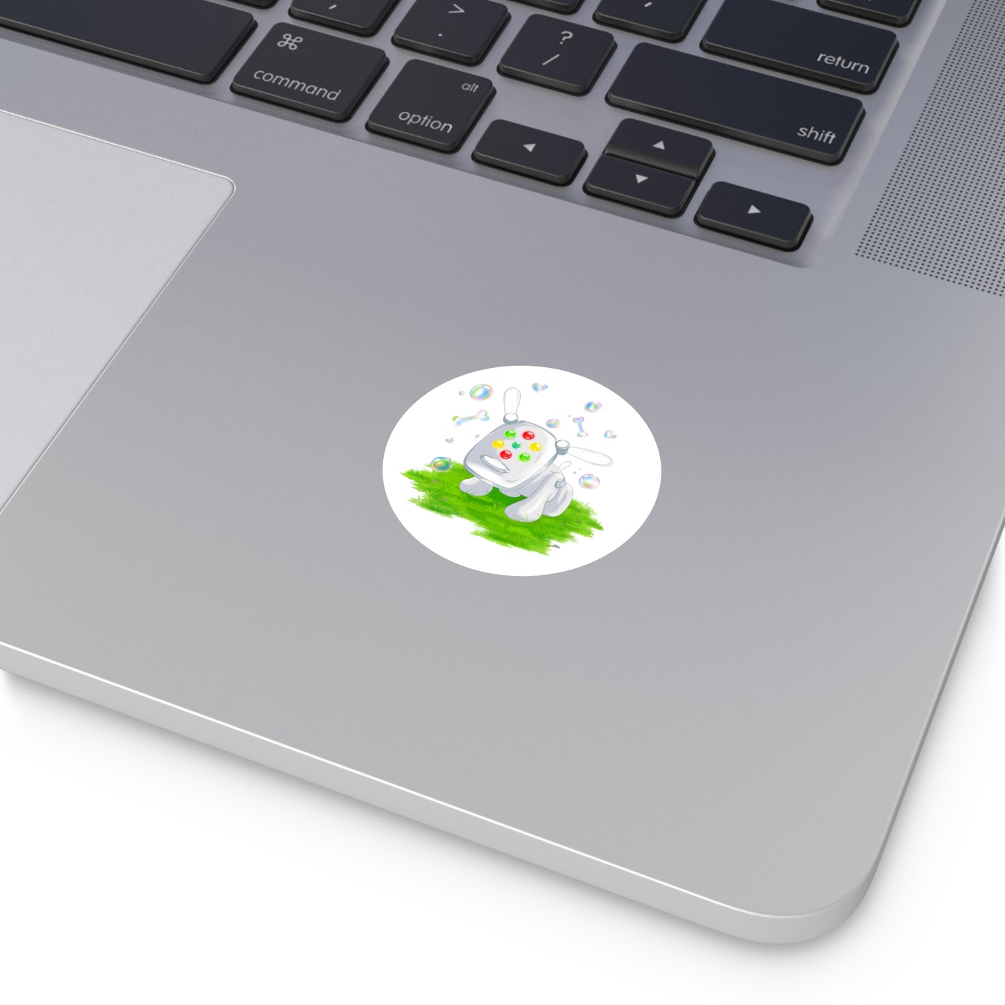 iDog Round Vinyl Stickers with Bubbles and Grass