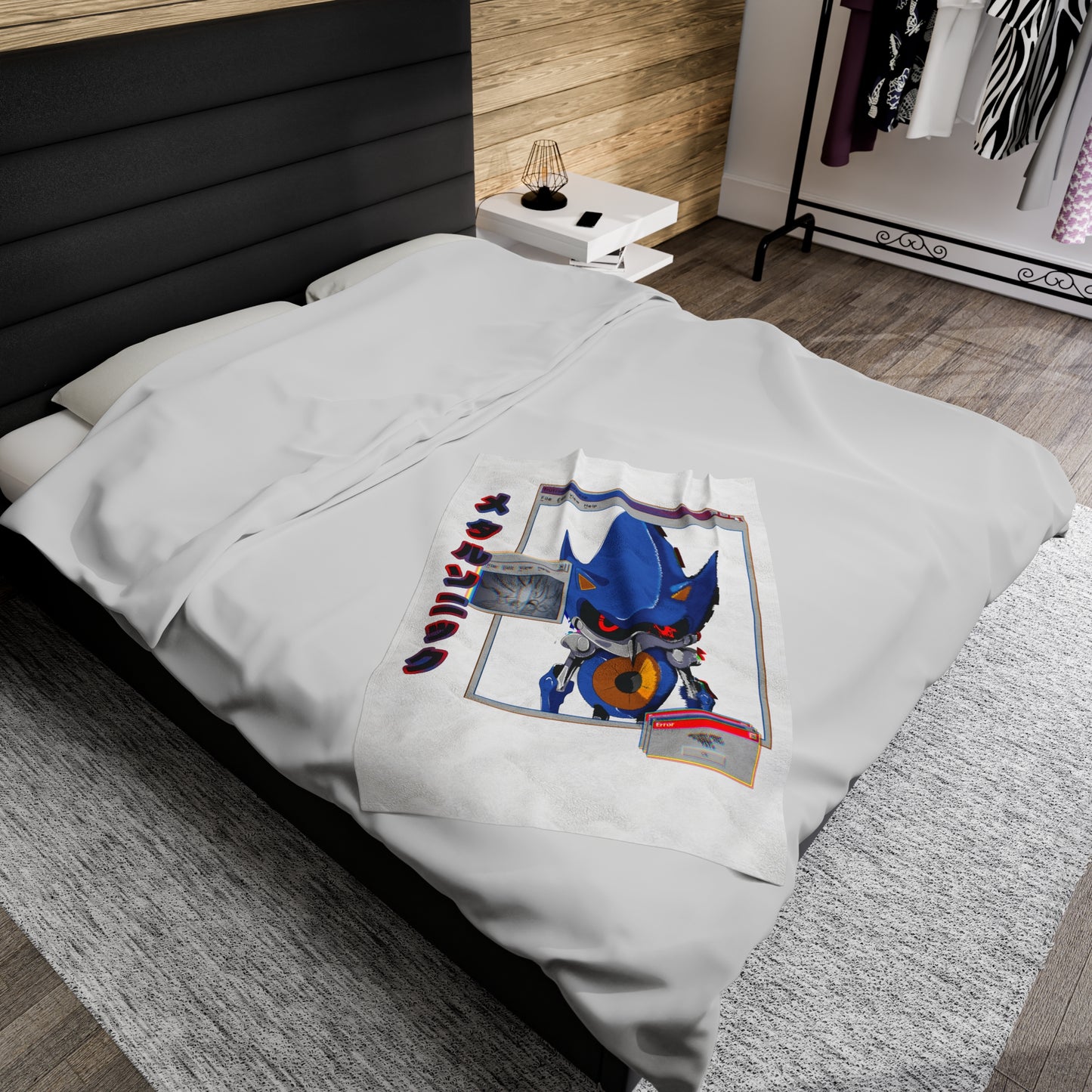 Hand Drawn "Hyper" Metal Sonic Plush Blanket - Black