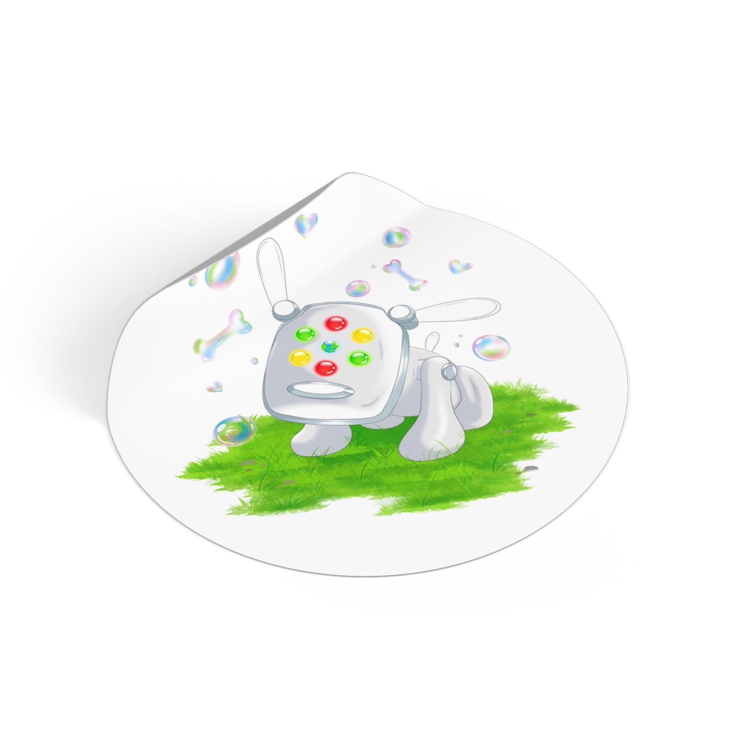 iDog Round Vinyl Stickers with Bubbles and Grass