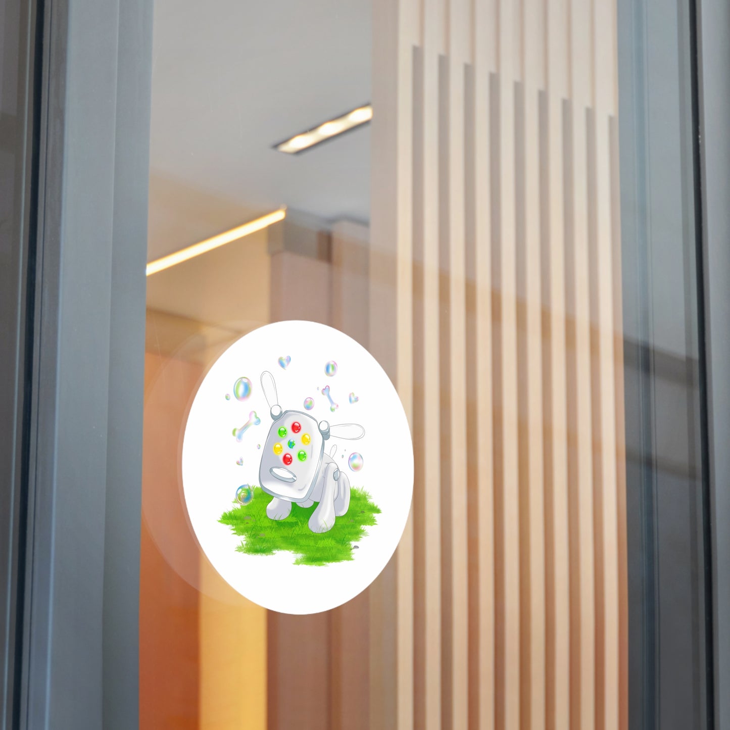 iDog Round Vinyl Stickers with Bubbles and Grass