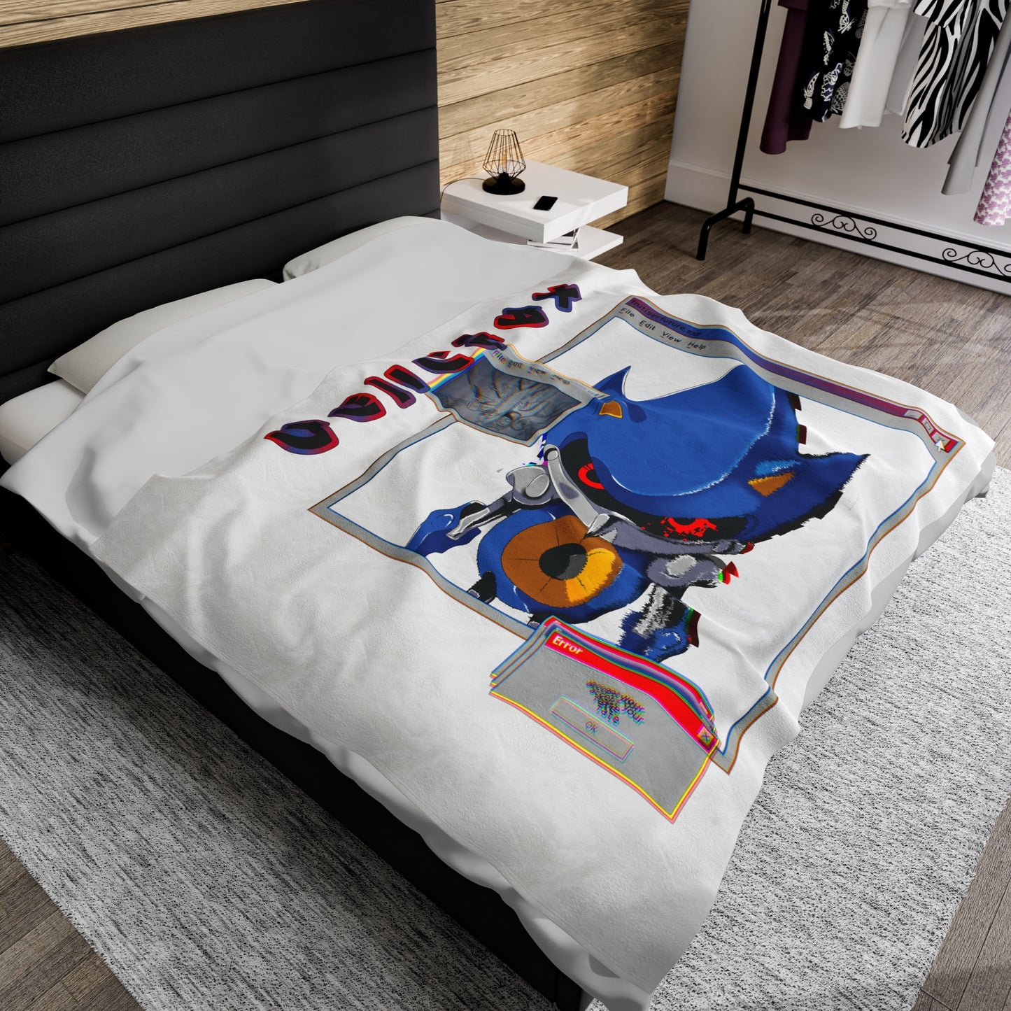 Hand Drawn "Hyper" Metal Sonic Plush Blanket - Black