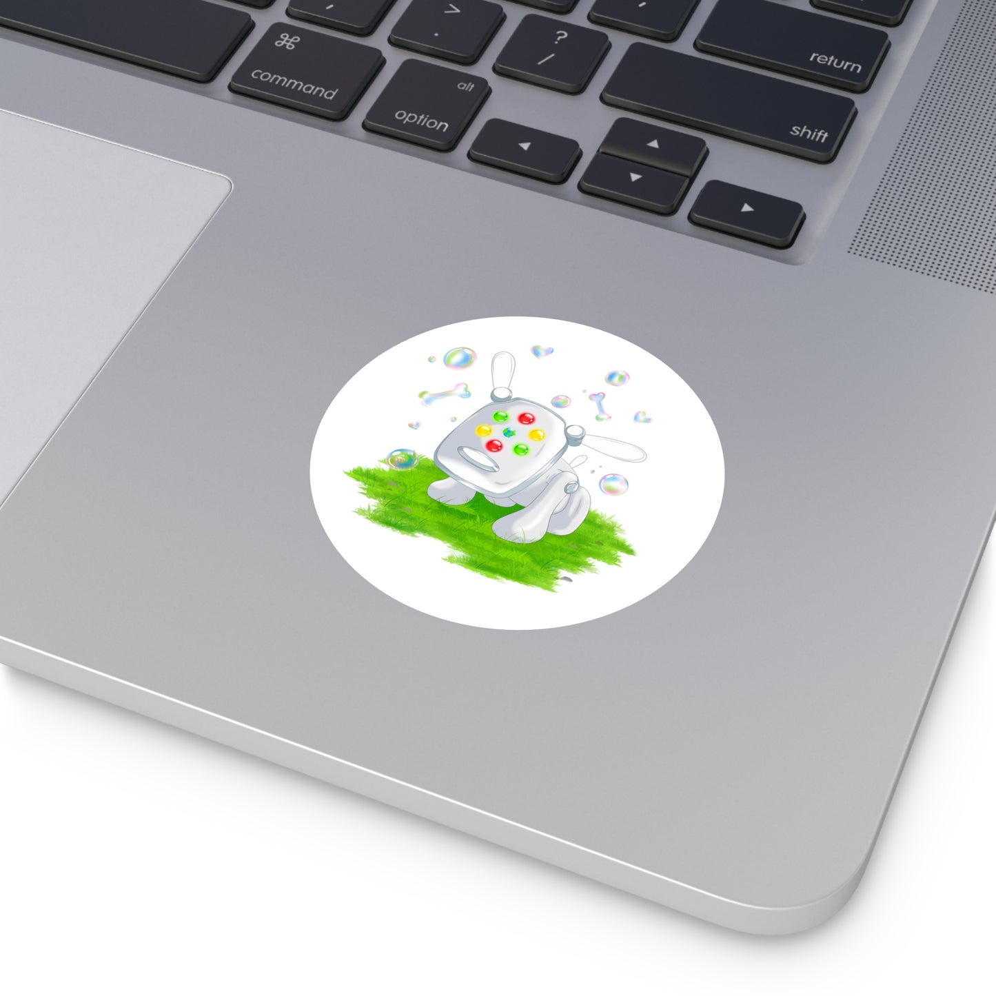 iDog Round Vinyl Stickers with Bubbles and Grass