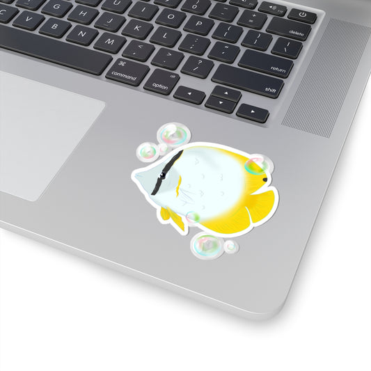 Butterflyfish Kiss-Cut Sticker — Tropical Fish Decal with Bubbles