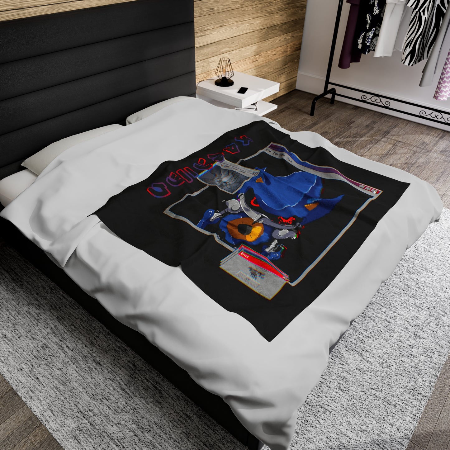 Hand Drawn "Hyper" Metal Sonic Plush Blanket - Black