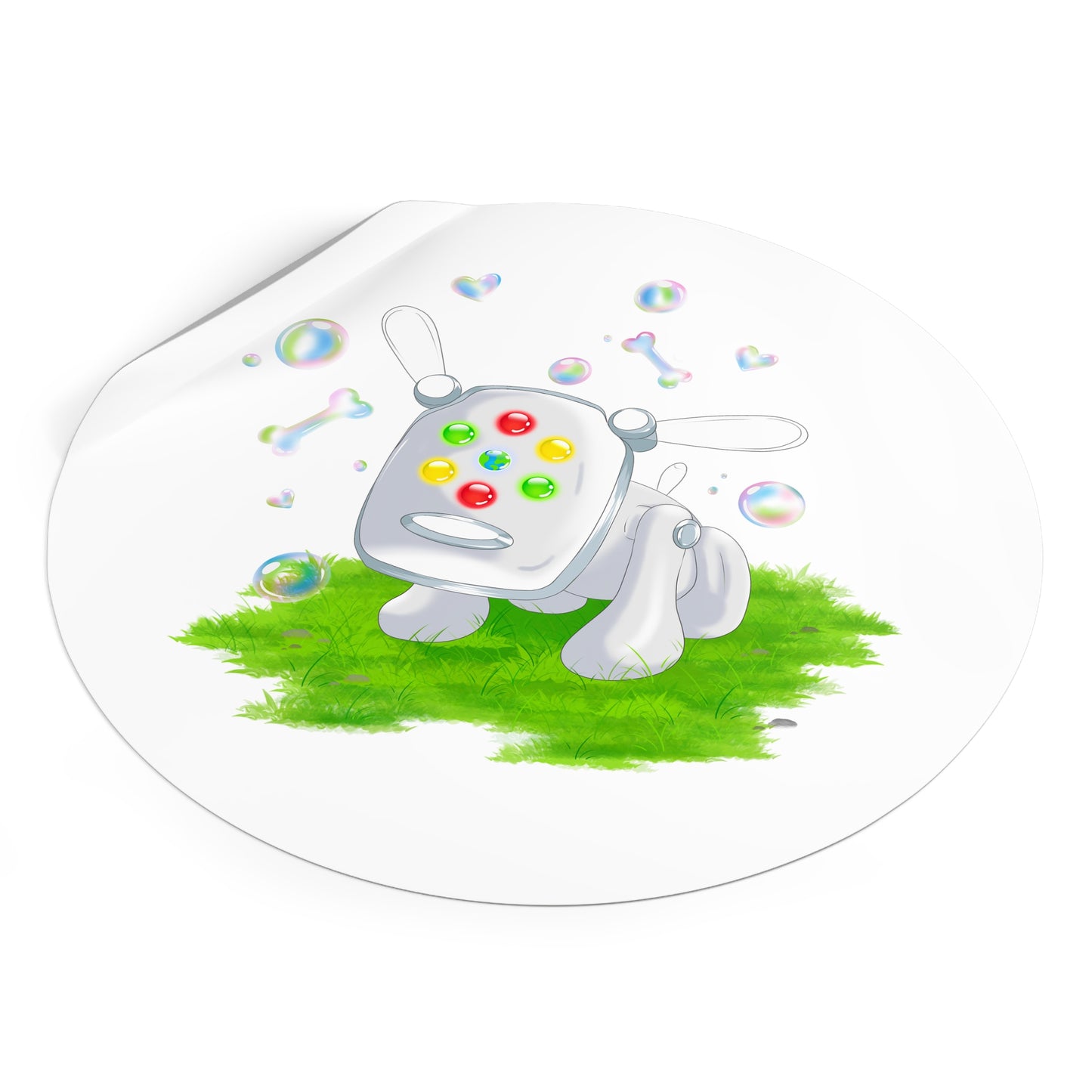 iDog Round Vinyl Stickers with Bubbles and Grass