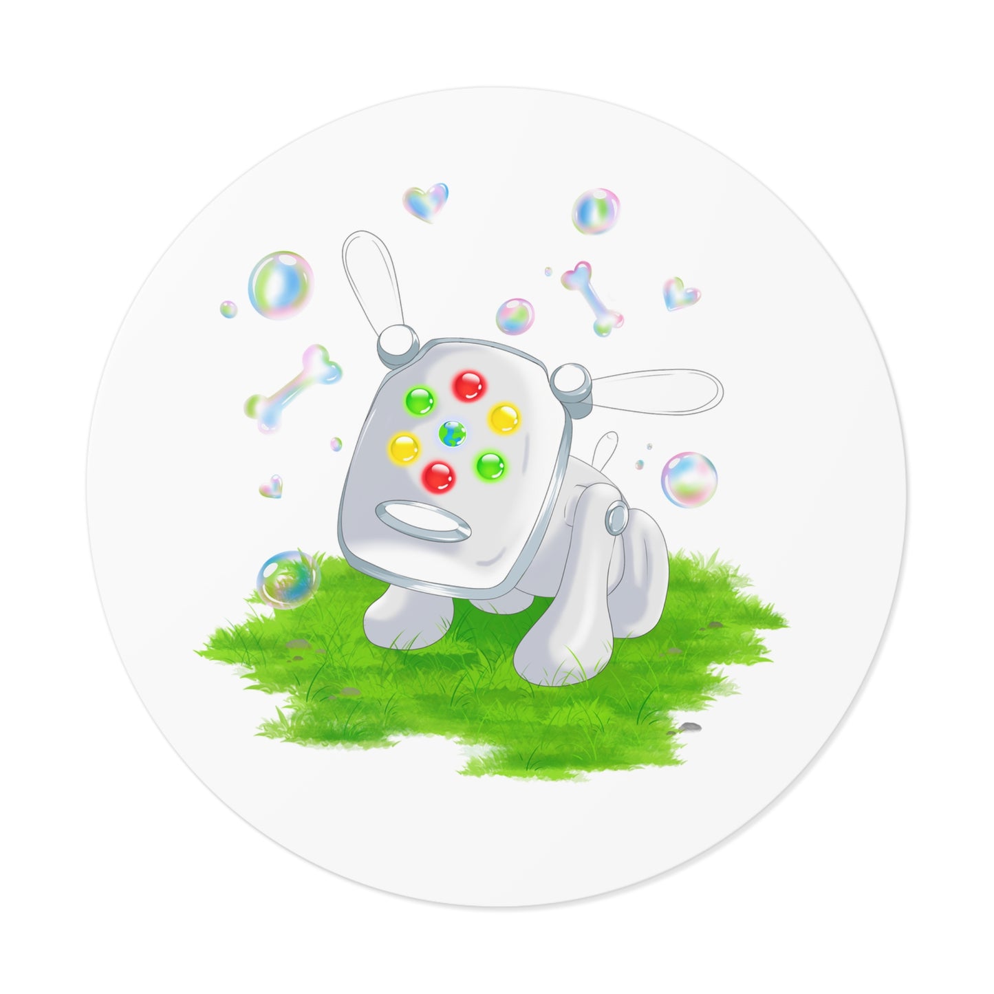 iDog Round Vinyl Stickers with Bubbles and Grass