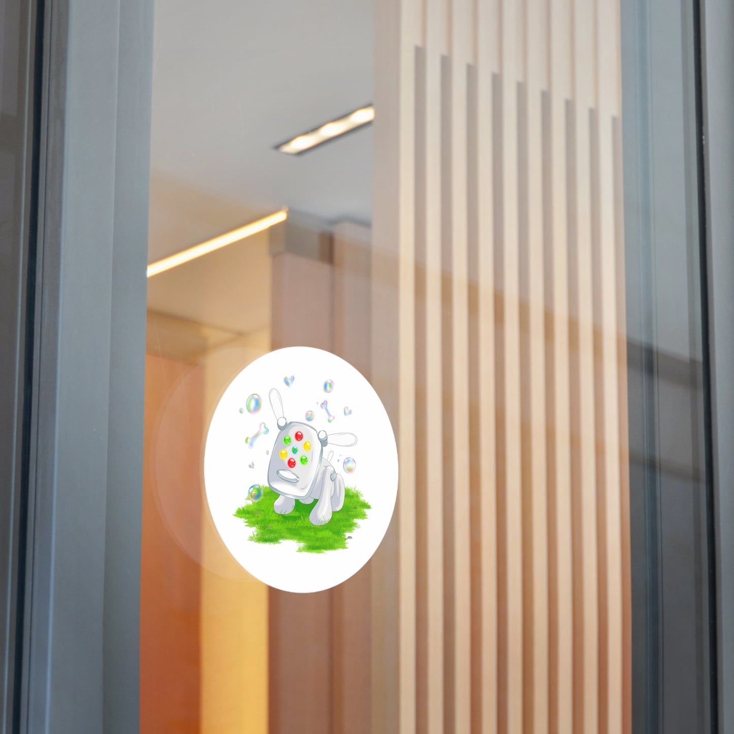iDog Round Vinyl Stickers with Bubbles and Grass