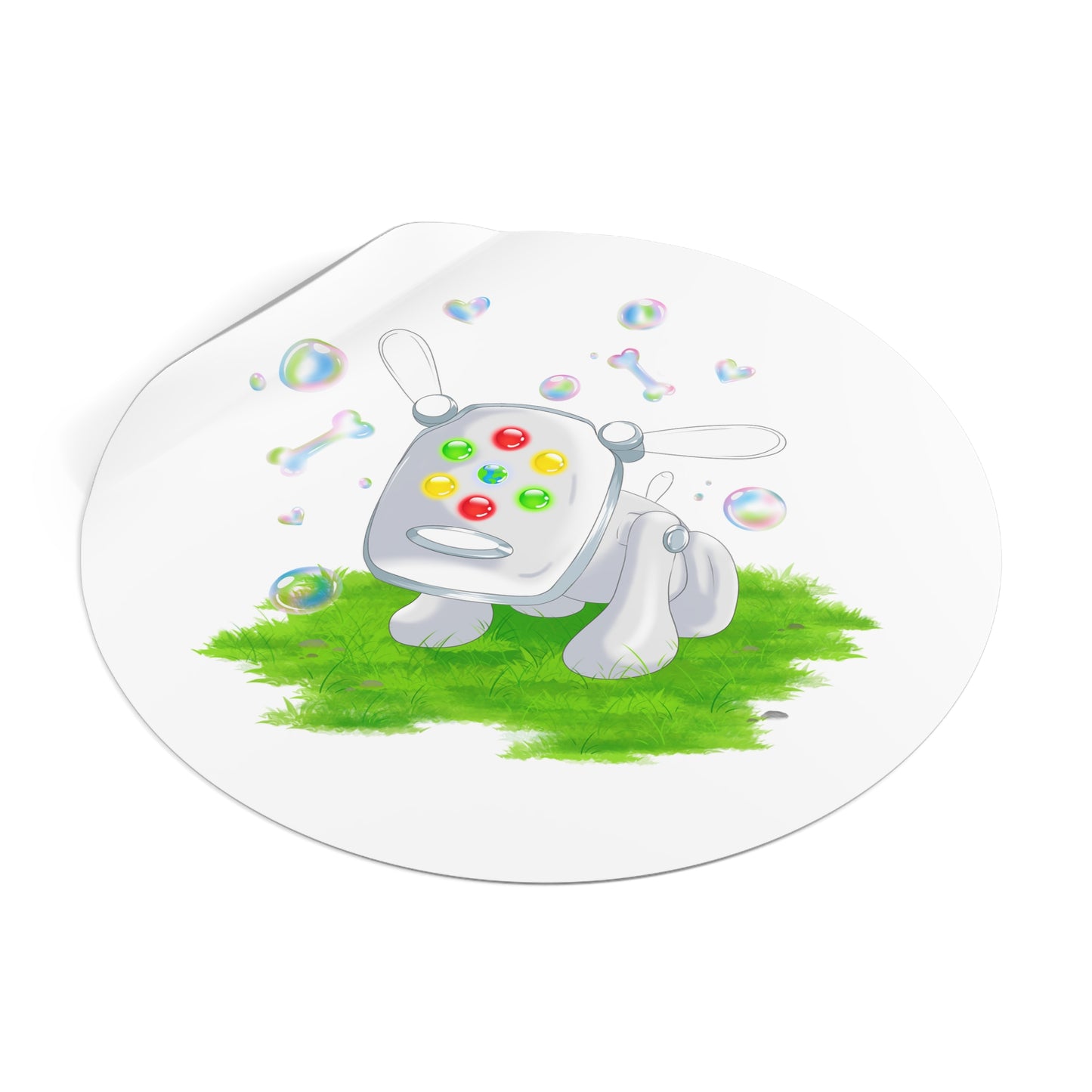 iDog Round Vinyl Stickers with Bubbles and Grass