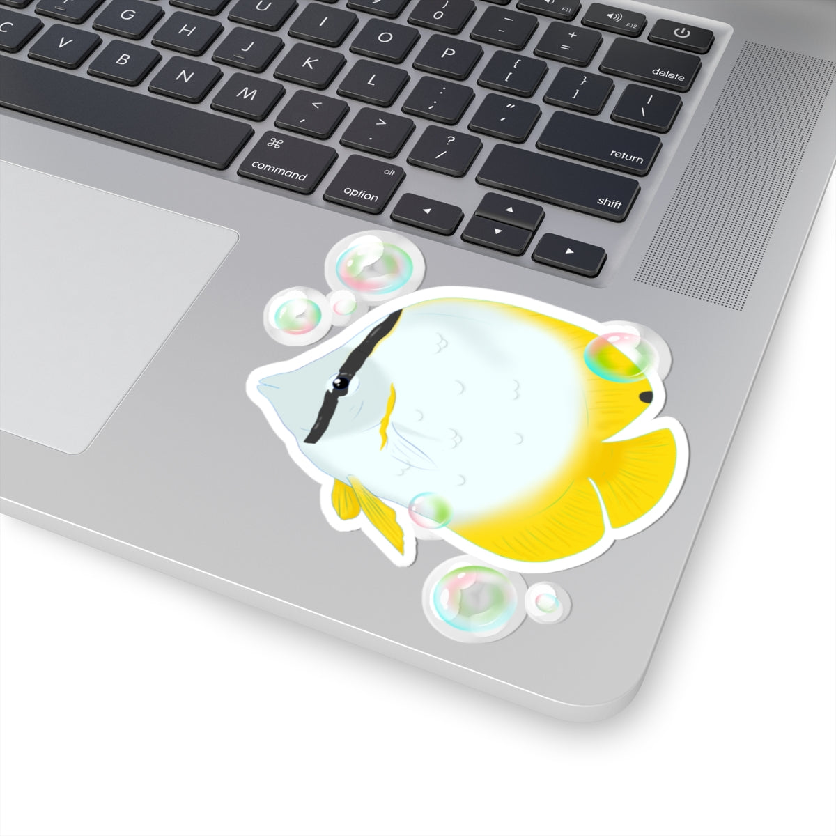 Butterflyfish Kiss-Cut Sticker — Tropical Fish Decal with Bubbles